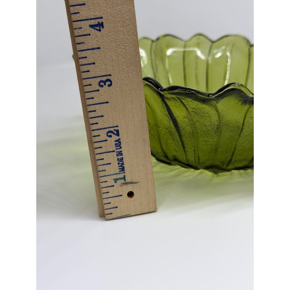 VTG Indiana Glass Lily Pons Avocado Green 7"x3" Pressed Flower Salad Bowl Retro - Picture 4 of 7